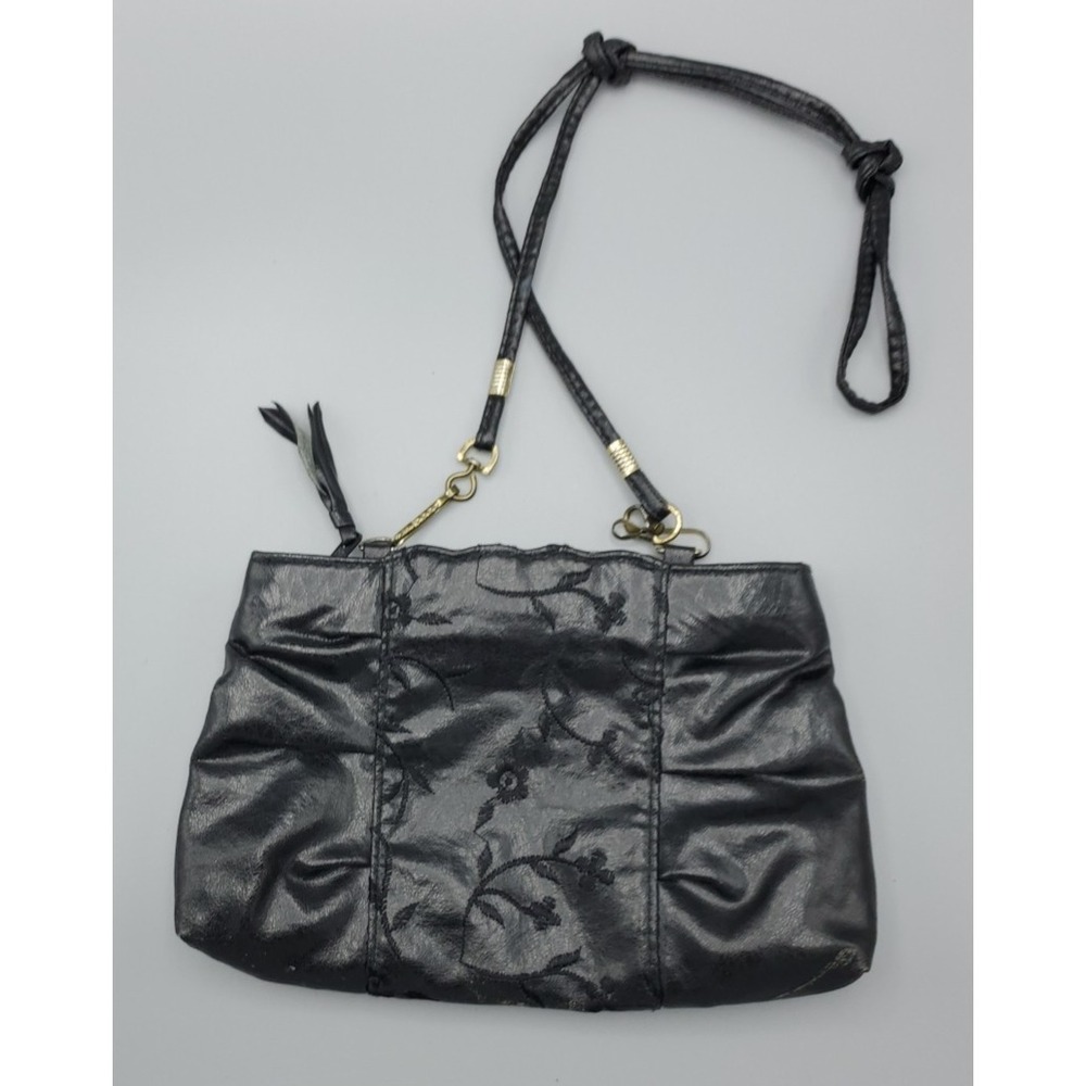 Pacific Connections 80sCrossbody Purse Clutch Leather Embroidered Scallop Ruched